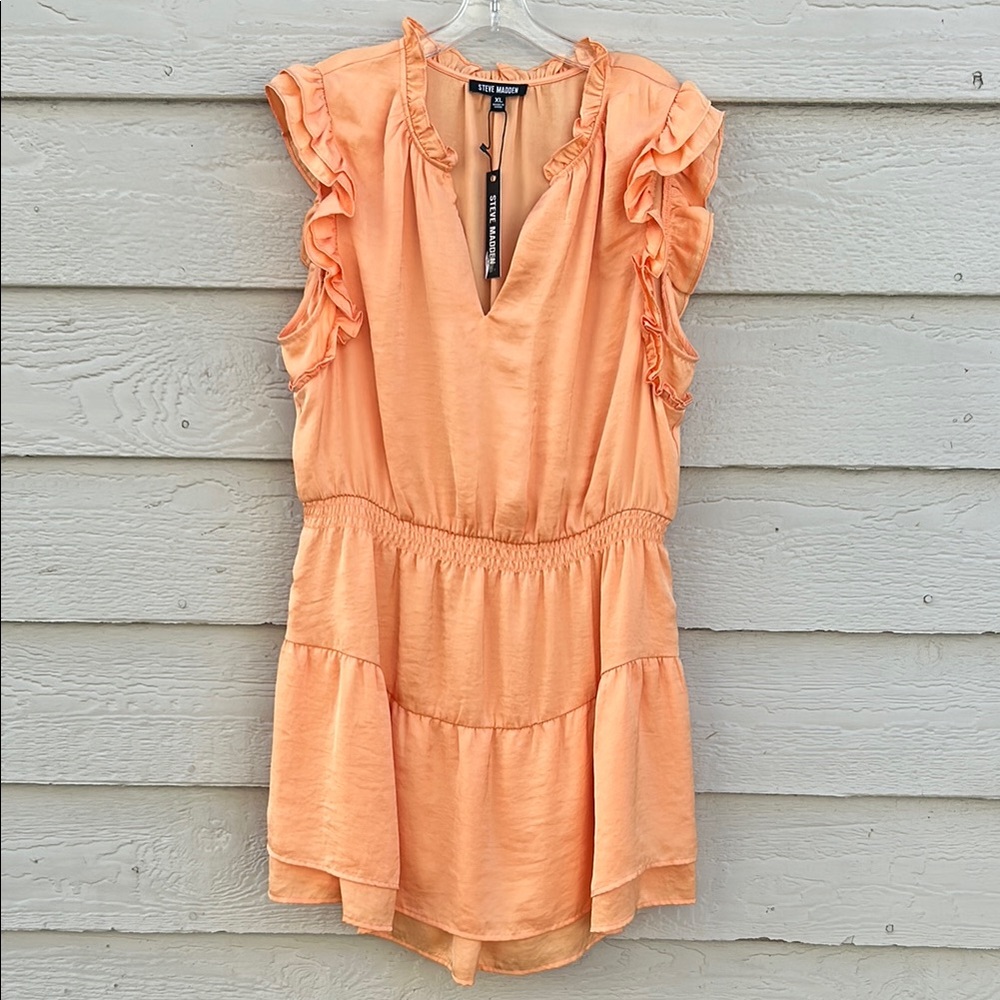 Steve Madden Prairie Dream Flutter Ruffle Sleeve Mini Dress in Salmon NWT XL